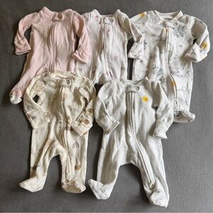 Set of 5 Preemie Zip Footies